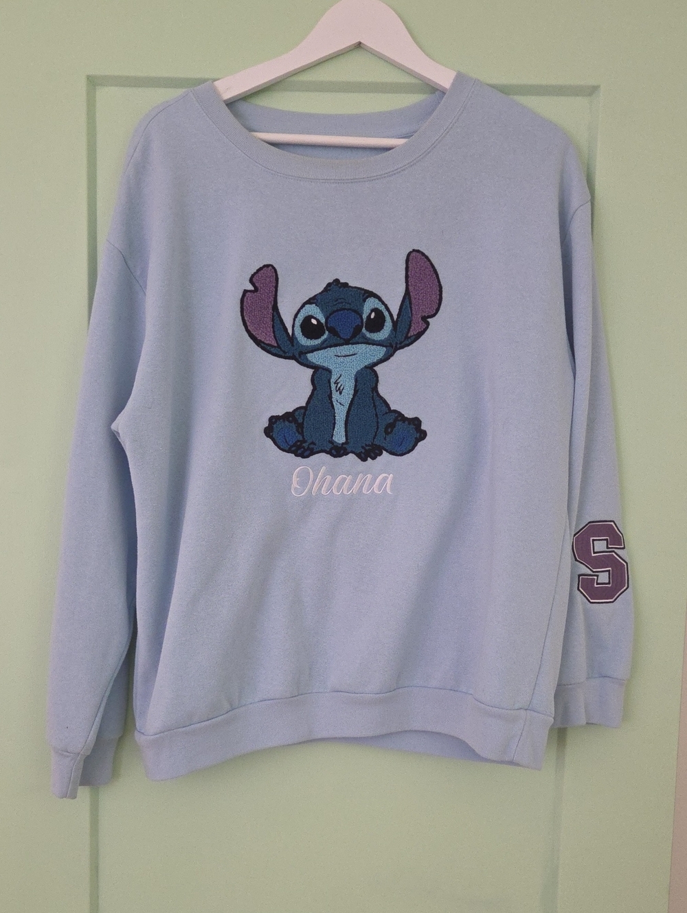 Disney Light Blue Stitch 'Ohana' Crewneck Sweatshirt - Women's